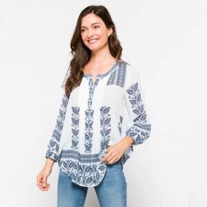 Pale Sky White Amely Split Neck Blouse Sz M